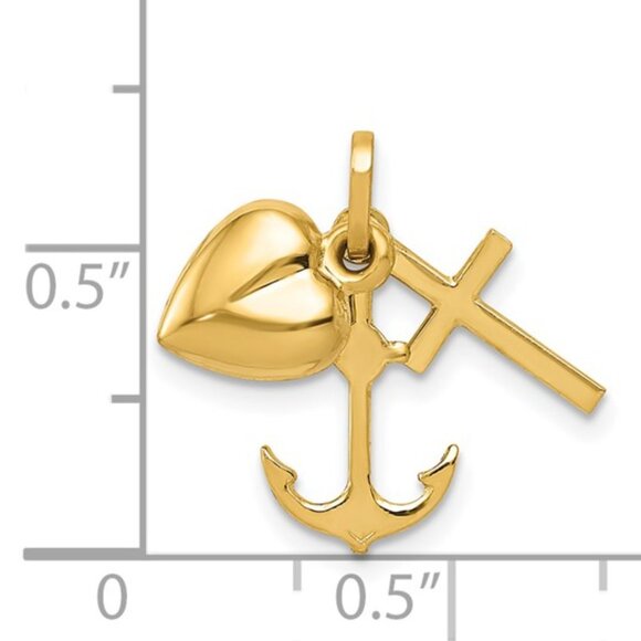 14k Yellow Gold Moveable Anchor, Cross, Heart, (Hope, Faith, Love) Charm Pendant - Picture 2 of 11